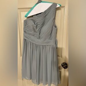 Azazie one shoulder grey cocktail wedding prom dress. Knee length. Size 14.